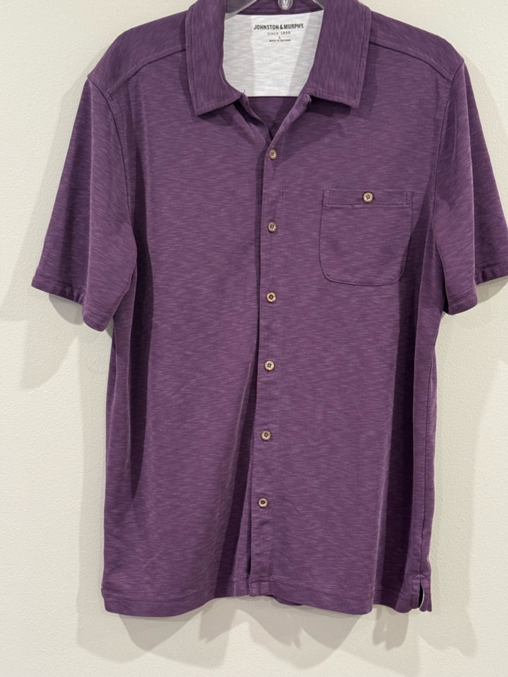 Johnston & Murphy Purple Button Down collared Short Sleeve Shirt Knit Sz Large